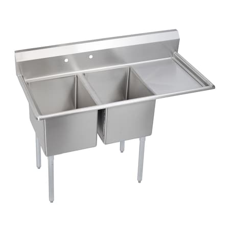 Elkay Economy Scullery Sink 2-Compartment 12 Deep Bowls 24 Right Drainboard 76.5 L X29.75 W X45.75 H E2C24X24-R-24X